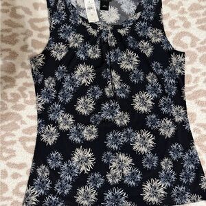 Ann Taylor Black and White Floral Tank Top